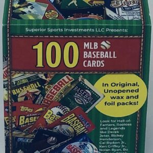 Superior Sports Investments LLC 100 MLB Baseball Cards in Original Unopened Wax and Foil Packs Blaster Box Look for Hall-of-Famers Such As Cal Ripken, Ken Griffey Jr, Nolan Ryan, Frank Thomas, Don Mattingly, Wade Boggs, George Brett & Tony Gwynn.