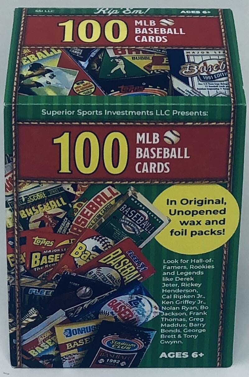 Superior Sports Investments LLC 100 MLB Baseball Cards in Original Unopened Wax and Foil Packs Blaster Box Look for Hall-of-Famers Such As Cal Ripken, Ken Griffey Jr, Nolan Ryan, Frank Thomas, Don Mattingly, Wade Boggs, George Brett & Tony Gwynn.