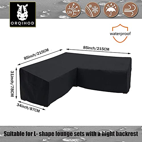 Orqihod V-Shaped Patio Furniture Cover Waterproof 600D Heavy Duty Outdoor Sectional Sofa Covers with Storage Bag 85x85inch Black Protective Cover for Corner Sofa Windproof