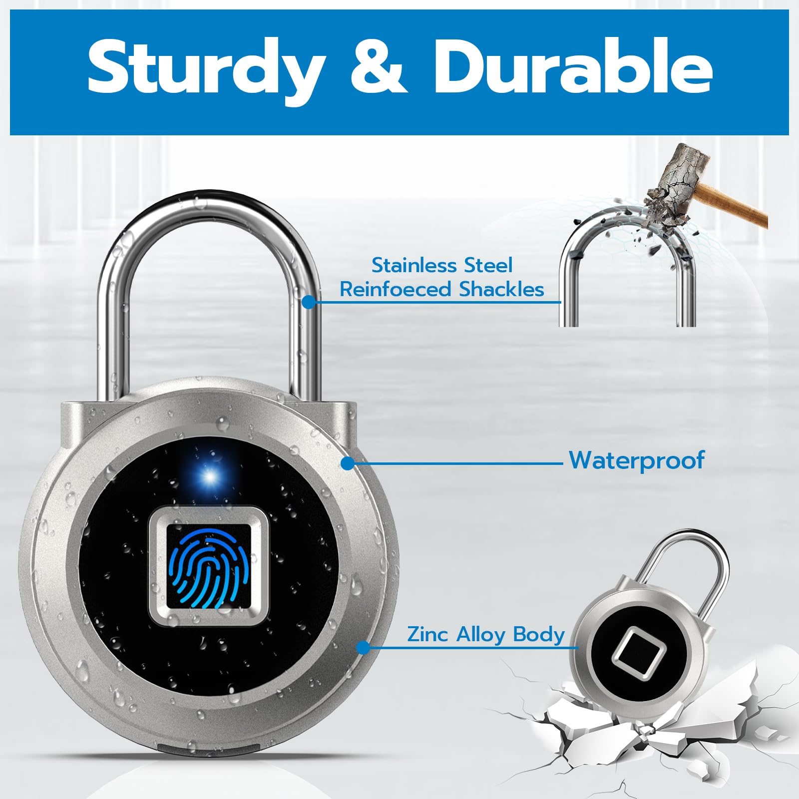 Eseesmart Fingerprint Padlock, Locker Bluetooth, Mobile APP, Smart Padlock with Keyless Biometric, Water Resistant, Suitable for Gym, School, Luggage Bags, Locker and Storage