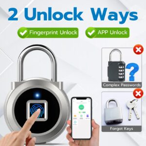 Eseesmart Fingerprint Padlock, Locker Bluetooth, Mobile APP, Smart Padlock with Keyless Biometric, Water Resistant, Suitable for Gym, School, Luggage Bags, Locker and Storage