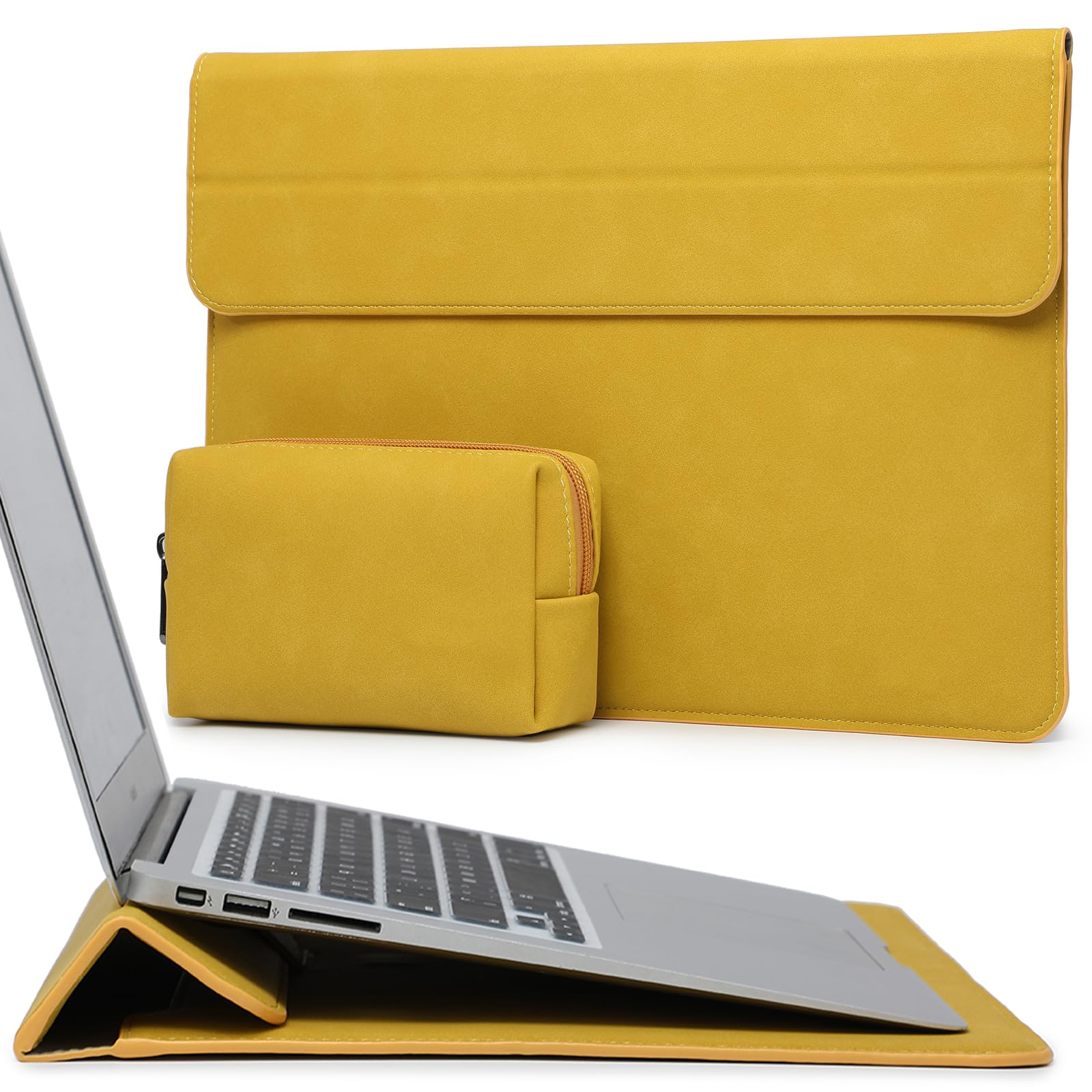 HYZUO 13 Inch Laptop Sleeve Case with Stand Feature Compatible with MacBook Air M2 A2681 13.6" Display, MacBook Air 13 M1 2018-2024, MacBook Pro 13 M2 M1 2016-2024, with Accessory Bag, Olive Yellow