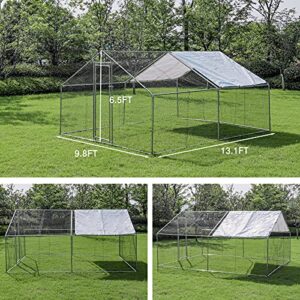 JOIONE Large Metal Chicken Coop with Waterproof & Anti-UV Cover, Galvanized Steel Coops for Outdoor Backyard Farm Garden (9.8' x 13.1' x 6.5')