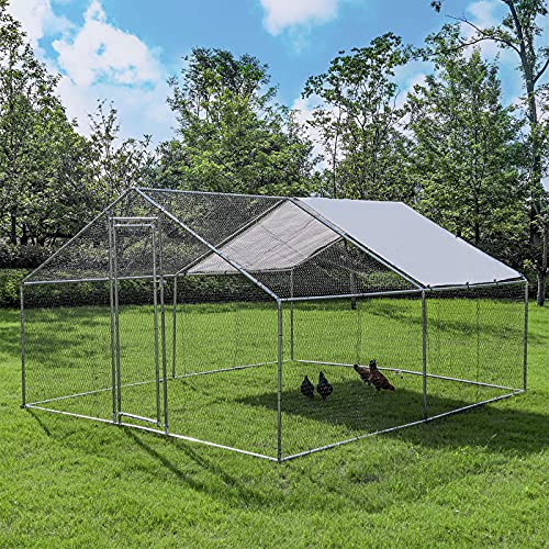 JOIONE Large Metal Chicken Coop with Waterproof & Anti-UV Cover, Galvanized Steel Coops for Outdoor Backyard Farm Garden (9.8' x 13.1' x 6.5')