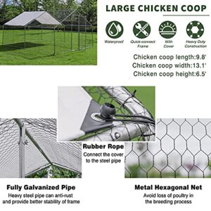 JOIONE Large Metal Chicken Coop with Waterproof & Anti-UV Cover, Galvanized Steel Coops for Outdoor Backyard Farm Garden (9.8' x 13.1' x 6.5')