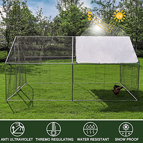 JOIONE Large Metal Chicken Coop with Waterproof & Anti-UV Cover, Galvanized Steel Coops for Outdoor Backyard Farm Garden (9.8' x 13.1' x 6.5')