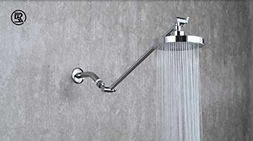 15 Inch Extra Long Adjustable Shower Head Extension Arm With Locking Set Screw, Singing Rain Solid Brass Chrome Finish Angle Height Adjustable, Easy To Install, G1/2 Universal Connector Compatible