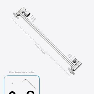 15 Inch Extra Long Adjustable Shower Head Extension Arm With Locking Set Screw, Singing Rain Solid Brass Chrome Finish Angle Height Adjustable, Easy To Install, G1/2 Universal Connector Compatible