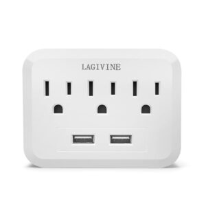 usb wall charger surge protector, 3 outlet extender with 2 usb ports outlet adapter,multi plug outlet splitter for travel, home office accessories(white)