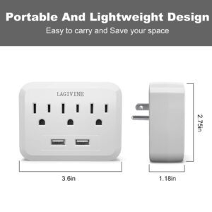 USB Wall Charger Surge Protector, 3 Outlet Extender with 2 USB Ports Outlet Adapter,Multi Plug Outlet Splitter for Travel, Home Office Accessories(White)