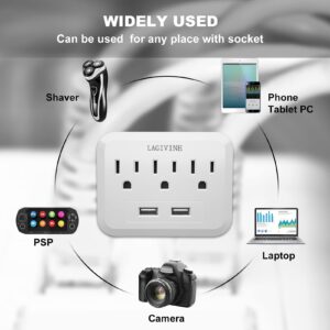 USB Wall Charger Surge Protector, 3 Outlet Extender with 2 USB Ports Outlet Adapter,Multi Plug Outlet Splitter for Travel, Home Office Accessories(White)