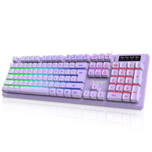 npet k10 wired gaming keyboard, rgb backlit, spill-resistant design, multimedia keys, quiet silent usb membrane keyboard for desktop, computer, pc (purple)