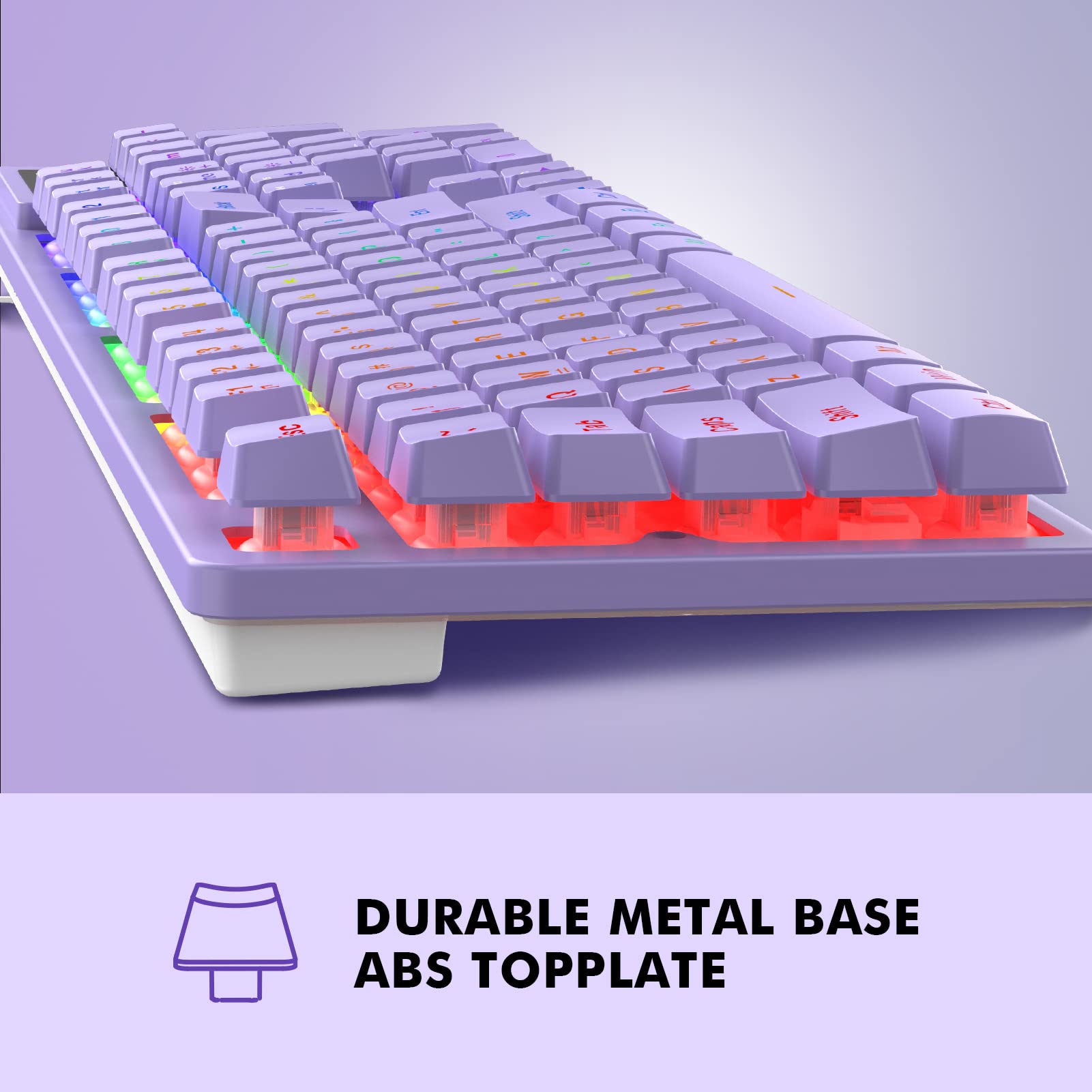 NPET K10 Wired Gaming Keyboard, RGB Backlit, Spill-Resistant Design, Multimedia Keys, Quiet Silent USB Membrane Keyboard for Desktop, Computer, PC (Purple)