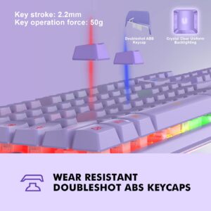 NPET K10 Wired Gaming Keyboard, RGB Backlit, Spill-Resistant Design, Multimedia Keys, Quiet Silent USB Membrane Keyboard for Desktop, Computer, PC (Purple)