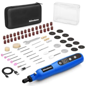 ginelson cordless rotary tool, 2000 mah battery pack, 5-speed and usb-c charging rotary tool kit with 64 accessories, multi-purpose 3.7v power rotary tool for sanding, polishing, engraving, diy crafts