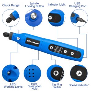 GINELSON Cordless Rotary Tool, 2000 mAh Battery Pack, 5-Speed and USB-C Charging Rotary Tool Kit with 64 Accessories, Multi-Purpose 3.7V Power Rotary Tool for Sanding, Polishing, Engraving, DIY Crafts