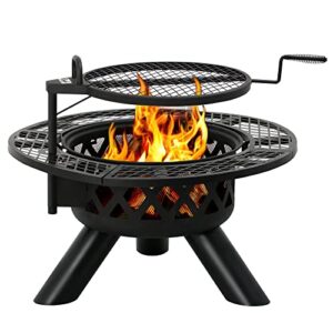 bali outdoors fire pits outdoor wood burning, wood fire pit with cooking grate outdoor fireplace with cooking grill firepit grill, 20 inch fire bowl, black