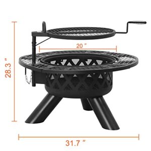 BALI OUTDOORS Fire Pits Outdoor Wood Burning, Wood Fire Pit with Cooking Grate Outdoor Fireplace with Cooking Grill Firepit Grill, 20 Inch Fire Bowl, Black