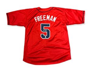 freddie freeman atlanta braves signed autograph custom jersey red w/blue lojo sports certified coa