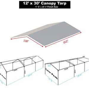 Carport Canopy Cover 12' x 20' Cut Size, 11'6" x 19'6" Finish Size Heavy Duty Tarp Tent Roof White and Silver, Only Cover (Silver 12x20)