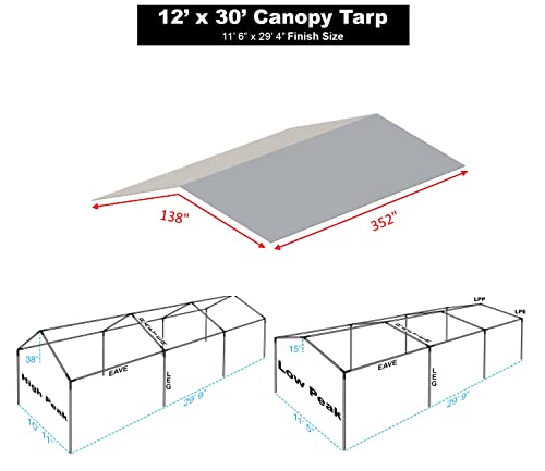 Carport Canopy Cover 12' x 20' Cut Size, 11'6" x 19'6" Finish Size Heavy Duty Tarp Tent Roof White and Silver, Only Cover (Silver 12x20)