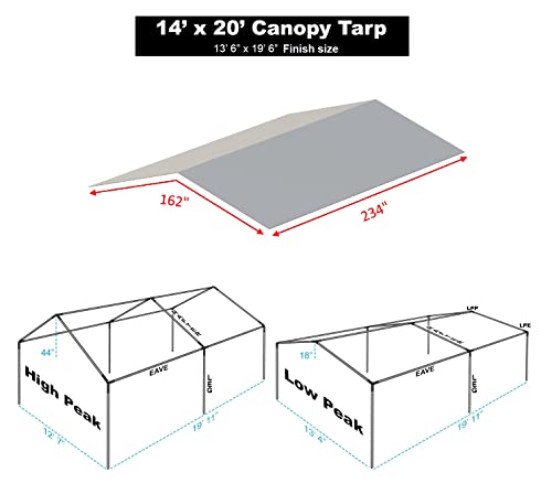 Carport Canopy Cover 12' x 20' Cut Size, 11'6" x 19'6" Finish Size Heavy Duty Tarp Tent Roof White and Silver, Only Cover (Silver 12x20)