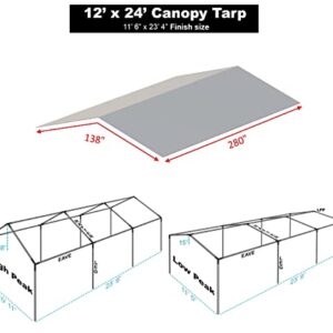 Carport Canopy Cover 12' x 20' Cut Size, 11'6" x 19'6" Finish Size Heavy Duty Tarp Tent Roof White and Silver, Only Cover (Silver 12x20)