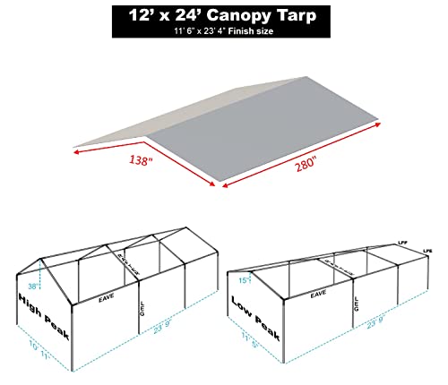 Carport Canopy Cover 12' x 20' Cut Size, 11'6" x 19'6" Finish Size Heavy Duty Tarp Tent Roof White and Silver, Only Cover (Silver 12x20)