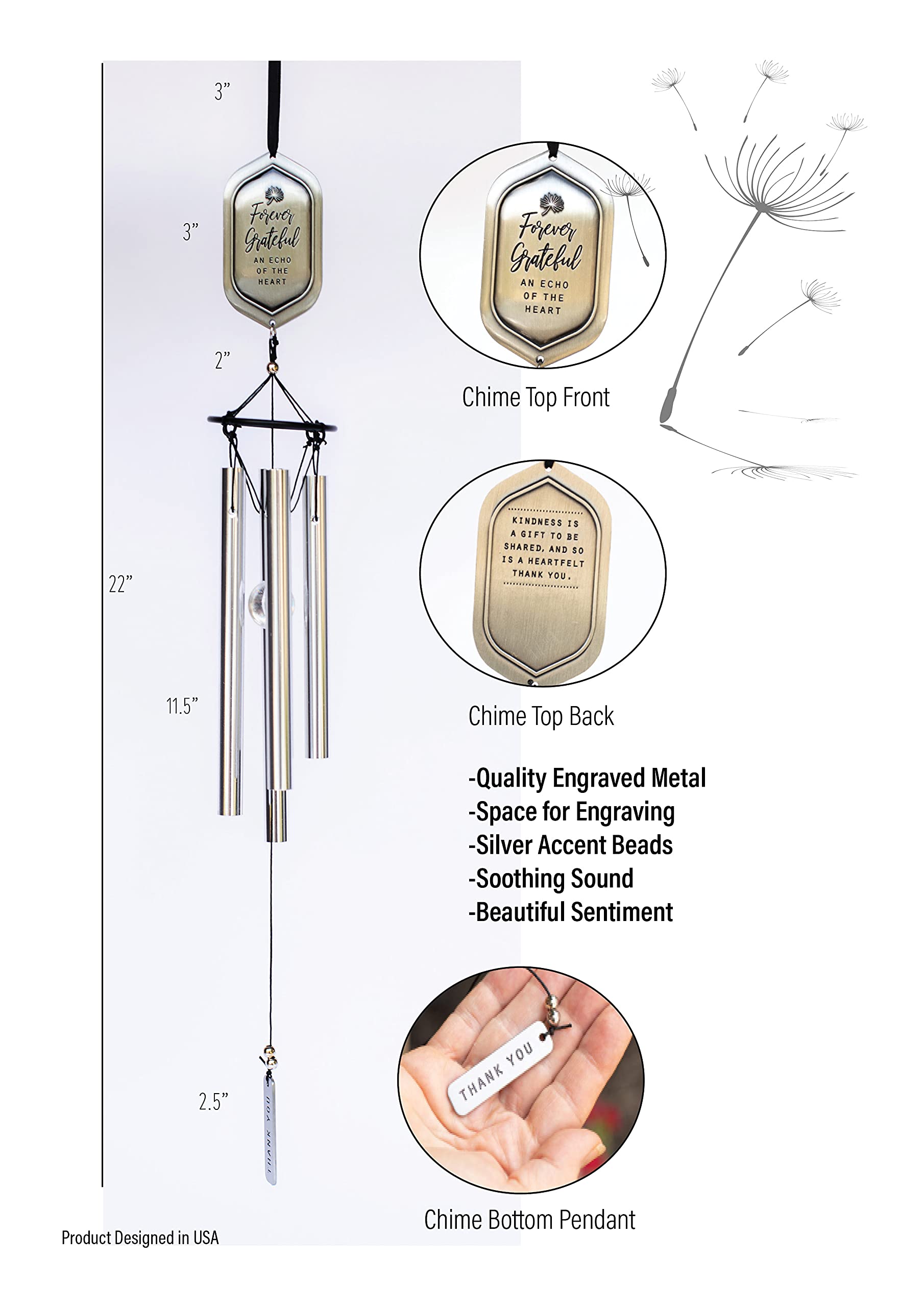 Forever Grateful Wind Chime with Engraved Thank You Message - Unique Gift of Gratitude/Appreciation Gift/Thank You Gift for Special Friend/Family/Coworkers/Teachers/Mentor