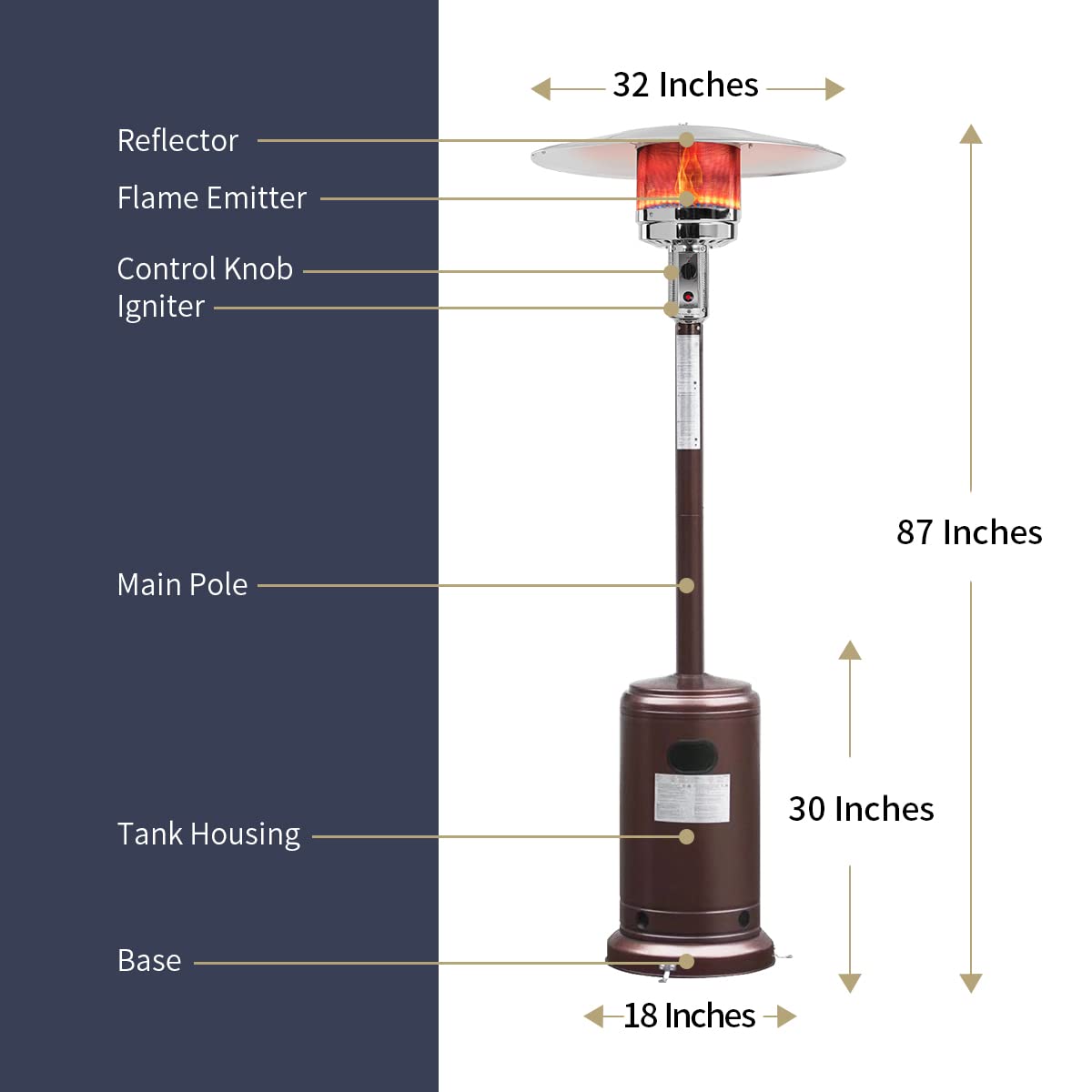 Patio Heater KEZATO 48,000 BTU Propane Outdoor Patio Heater for Residential or Commercial Use 87 Inches - Bronze