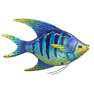 JOYBee 16.25Inch Large Metal Fish Wall Art Décor -Christmas Decorations-Perfect For Coastal，Nautical，Beach Or Boat-Decorations for Indoor Outdoor Kitchen Bathroom Patio Pool or Porch(Blue)