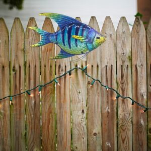 JOYBee 16.25Inch Large Metal Fish Wall Art Décor -Christmas Decorations-Perfect For Coastal，Nautical，Beach Or Boat-Decorations for Indoor Outdoor Kitchen Bathroom Patio Pool or Porch(Blue)