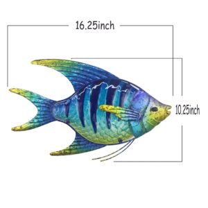 JOYBee 16.25Inch Large Metal Fish Wall Art Décor -Christmas Decorations-Perfect For Coastal，Nautical，Beach Or Boat-Decorations for Indoor Outdoor Kitchen Bathroom Patio Pool or Porch(Blue)