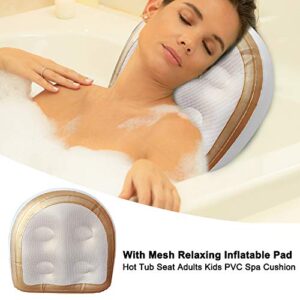 Hot Tub Booster Cushion w/Suction Cups, Inflatable Spa Cushion PVC Bathtub Pillow, Soft Seat Back Support Tub Booster Pad for Adults Kids at Home Spa & Rest (Gold)