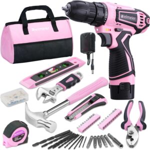 bielmeier 12v pink cordless drill set - essential women's power drill tool set for home projects - complete ladies tool set with stylish pink accessories, ideal for home maintenance valentine's day