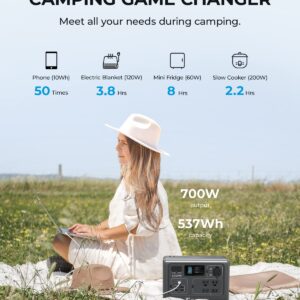 BLUETTI Portable Power Station EB55, 537Wh LiFePO4 Battery Backup w/ 4 700W AC Outlets (1400W Peak), 100W Type-C, Solar Generator for Outdoor Camping, Off-grid, Blackout (Solar Panel Optional)