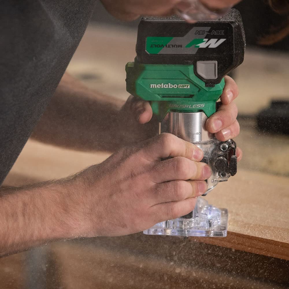 Metabo HPT 18V MultiVolt Cordless Trim Router | Tool Only - No Battery | Variable Speed Brushless Motor | Lifetime Tool Warranty | 1/4-Inch and 3/8-Inch Collets Included | M1808DAQ4