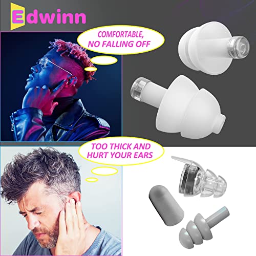 Edwinn Ear Plugs for Noise Reduction, 3 Pairs Invisible Noise Cancelling Ear Plugs, High Fidelity Hearing Protection for Concerts, Raves, Motorcycles, Work