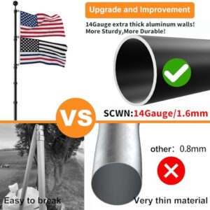 SCWN Flag Pole for Outside in Ground-25FT Telescoping Extra Thick Heavy Duty FlagPole for Yard,with 3x5 American Flag,Telescopic Adjustable Outdoor Flag Poles,for Commercial or Residential(Black)