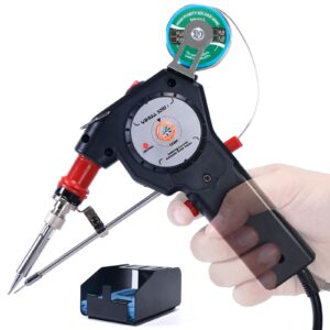 yihua 929d-i motorized automatic feed soldering gun with variable precise temp (392-842°f), on-off switch, temp adjustment dial for single-handed soldering work, wire splicing, wire-to-switch
