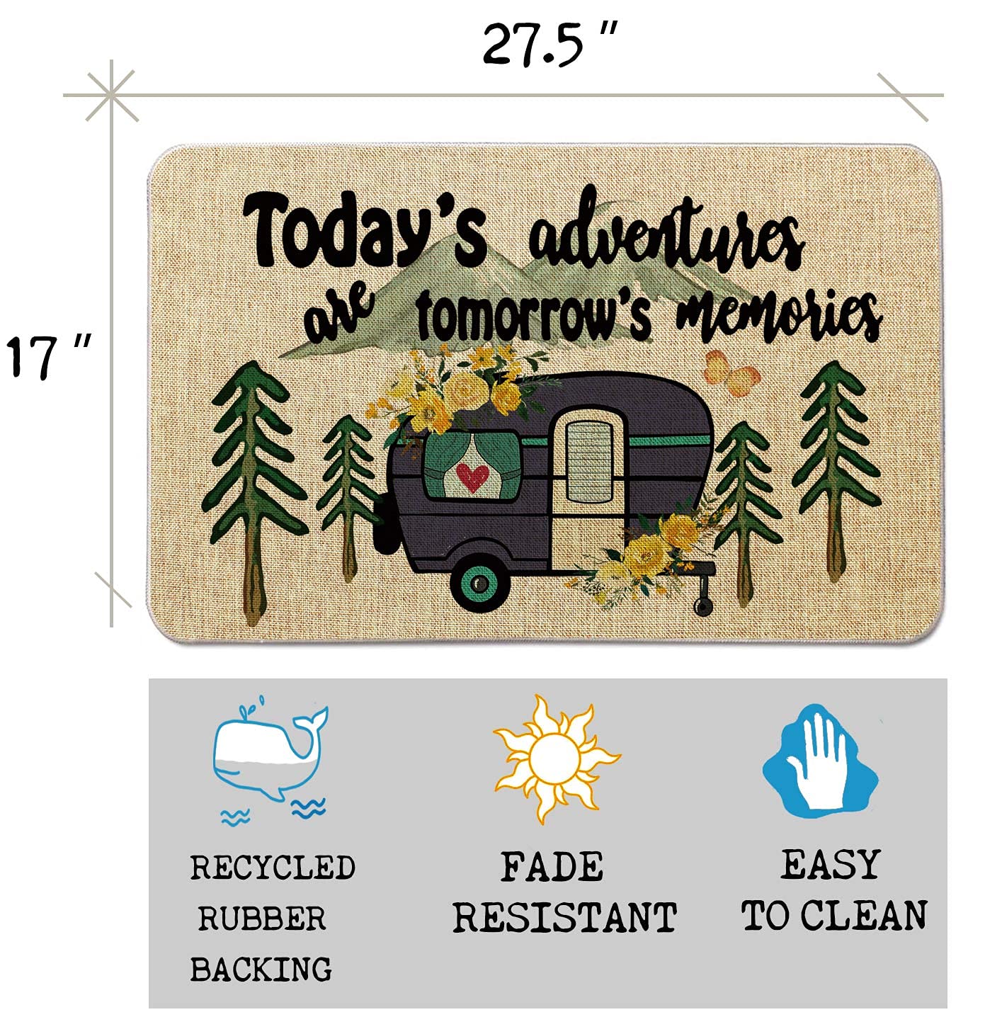 OCCdesign Burlap Camper Doormat, Camping RV Entranc Decorative Door Mat Rug -Today's Adventures