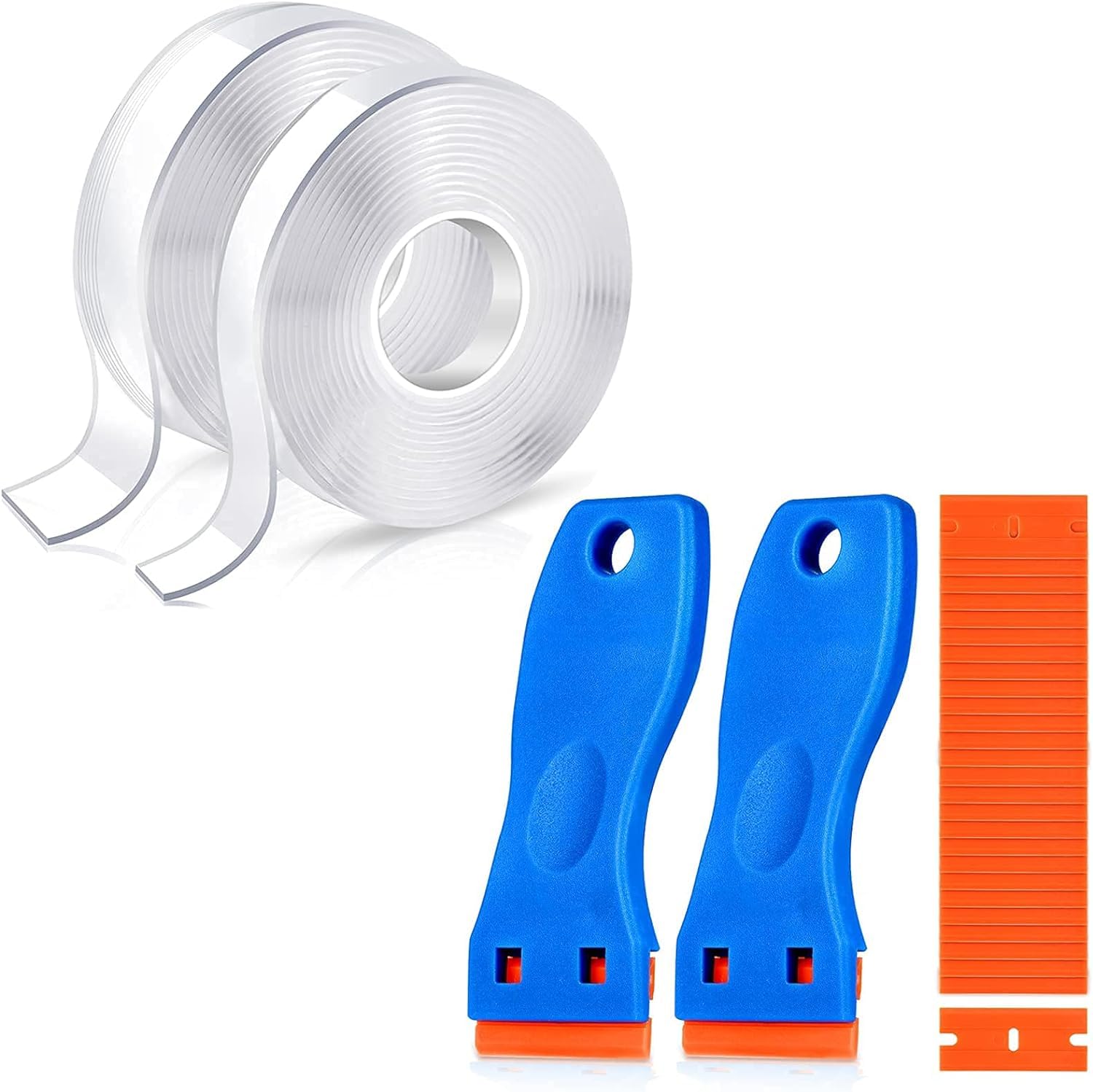 KUSUFEFI 2Pcs Plastic Scraper Tools and 2 Rolls Double Sided Tapes Bundle