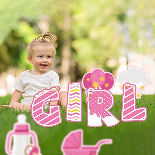 RUODON 15 Pieces IT'S A GIRL Pink Yard Sign with Stakes Baby Shower Yard Sign Welcome Home Girl Lawn Sign Gender Reveal Yard Signs for Lawn Decorations
