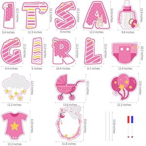 RUODON 15 Pieces IT'S A GIRL Pink Yard Sign with Stakes Baby Shower Yard Sign Welcome Home Girl Lawn Sign Gender Reveal Yard Signs for Lawn Decorations