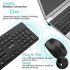 Wireless Keyboard Mouse Combo, BreSii Wireless Keyboard and Mouse Computer Keyboards Mouse Full-size Silent Slim 2.4GHz USB For kids E-Learning PC Desktop Computers Notebook Laptop Windows Office Home