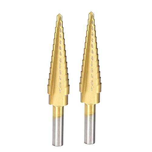 uxcell Step Drill Bit HSS4241 1/8" to 1/2" 13 Sizes Straight Flutes Triangular Shank for Metal Wood Plastic 2Pcs