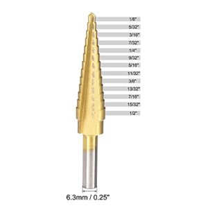 uxcell Step Drill Bit HSS4241 1/8" to 1/2" 13 Sizes Straight Flutes Triangular Shank for Metal Wood Plastic 2Pcs