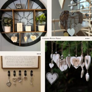 Sun&Beam Heart-shaped Wooden Decorative Hanging Handmade Hearts Ornaments for Wedding Party Valentine Christmas Home Decoration Car Décor (D-#1, 1Pcs)