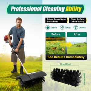 2-Stroke 52CC Handheld Sweeper Engine Power Sweeping Broom 23" Brush Head Artificial Grass Brush Power Broom Powerful Brush Lawn Sweeper Cleaner Tools