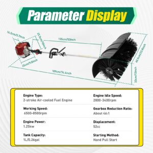 2-Stroke 52CC Handheld Sweeper Engine Power Sweeping Broom 23" Brush Head Artificial Grass Brush Power Broom Powerful Brush Lawn Sweeper Cleaner Tools